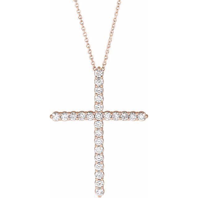14K Rose 1 CTW Lab-Grown Diamond Cross 16-18" Necklace