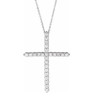 14K White 1 CTW Lab-Grown Diamond Cross 16-18" Necklace