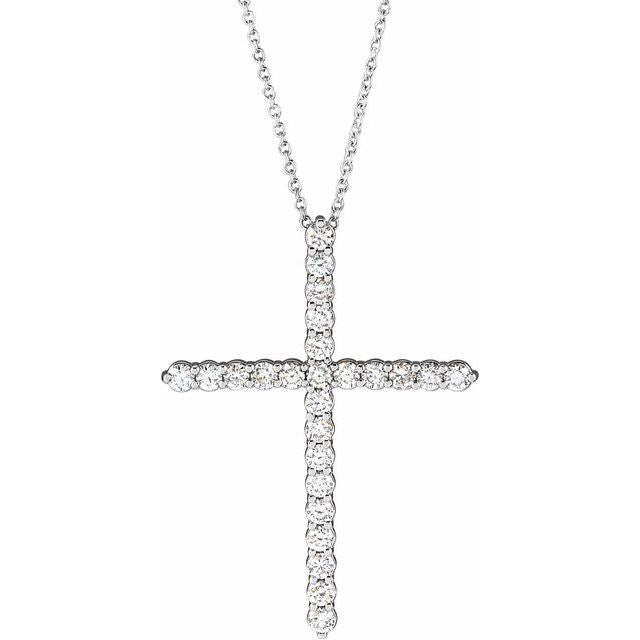 14K White 1 CTW Lab-Grown Diamond Cross 16-18" Necklace
