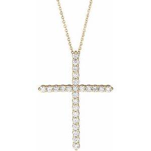 14K Yellow 1 CTW Lab-Grown Diamond Cross 16-18" Necklace