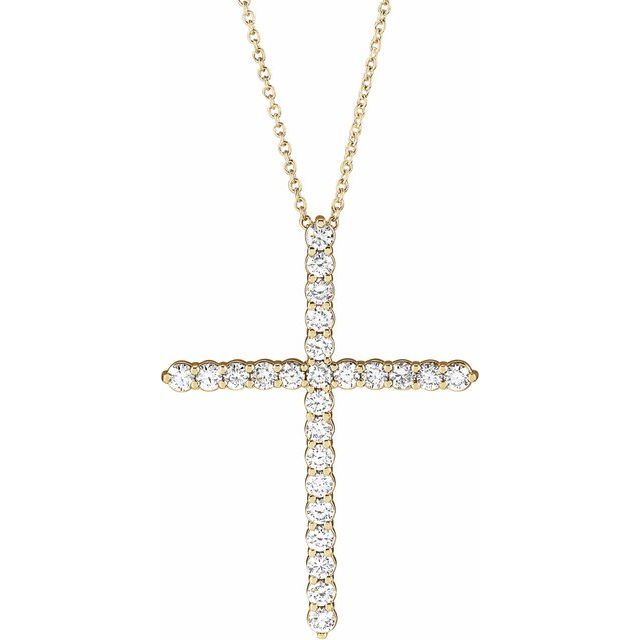 14K Yellow 1 CTW Lab-Grown Diamond Cross 16-18" Necklace