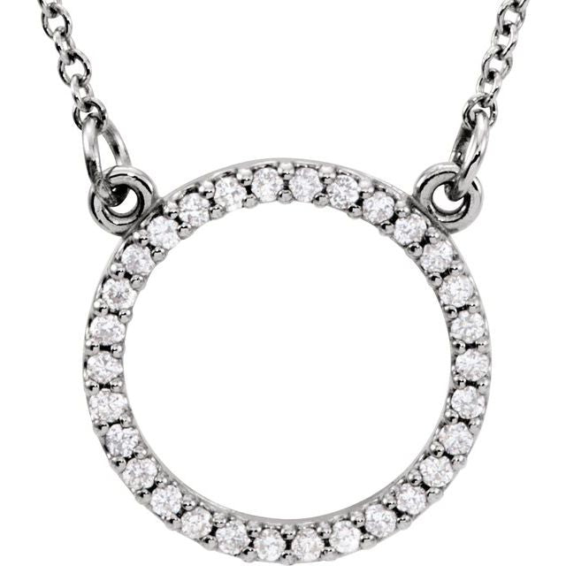 14K White 1/8 CTW Lab-Grown Diamond Circle 16" Necklace