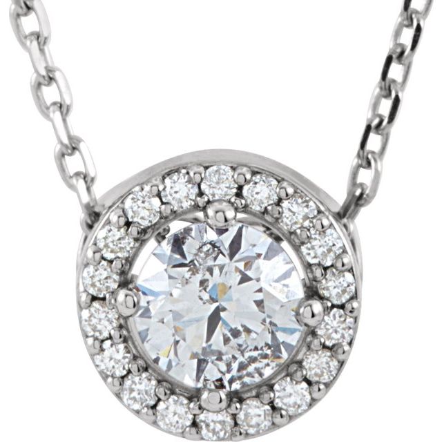14K White 1/3 CTW Lab-Grown Diamond Halo-Style 16" Necklace