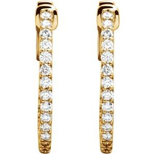14K Yellow 1/2 CTW Lab-Grown Diamond Inside-Outside 19 mm Hinged Hoop Earrings