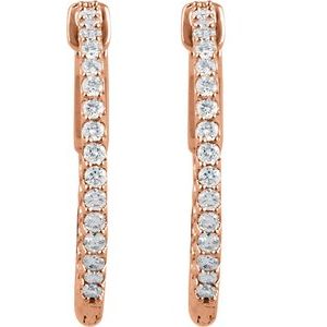14K Rose 3/4 CTW Lab-Grown Diamond Inside-Outside 23 mm Hinged Hoop Earrings