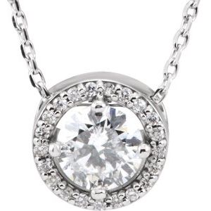 14K White 1/2 CTW Lab-Grown Diamond Halo-Style 16" Necklace