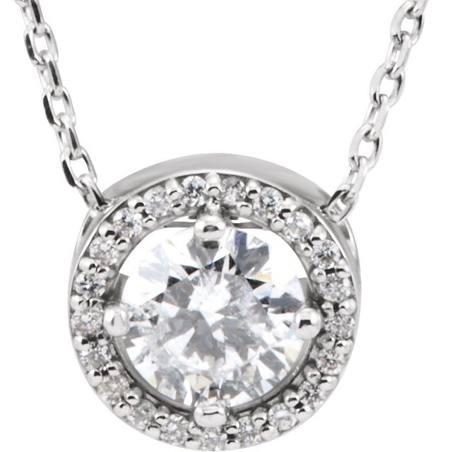 14K White 1/2 CTW Lab-Grown Diamond Halo-Style 16" Necklace