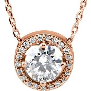 14K Rose 1/2 CTW Lab-Grown Diamond Halo-Style 16" Necklace
