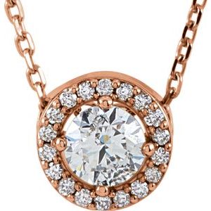 14K Rose 1/3 CTW Lab-Grown Diamond Halo-Style 16" Necklace