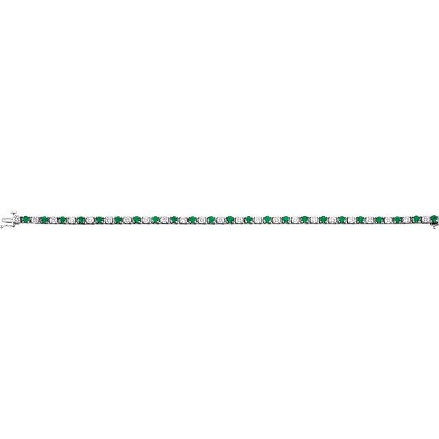 14K White Lab-Grown Emerald & 2 3/8 CTW Lab-Grown Diamond Line 7" Bracelet