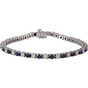 14K White Lab-Grown Blue Sapphire & 2 3/8 CTW Lab-Grown Diamond Line 7" Bracelet