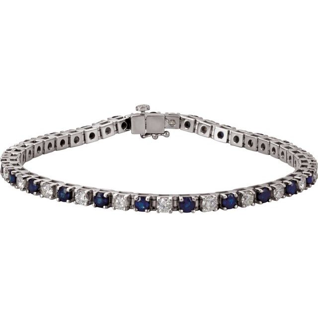 14K White Lab-Grown Blue Sapphire & 2 3/8 CTW Lab-Grown Diamond Line 7" Bracelet