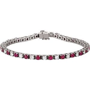 14K White Lab-Grown Ruby & 2 3/8 CTW Lab-Grown Diamond Line 7" Bracelet