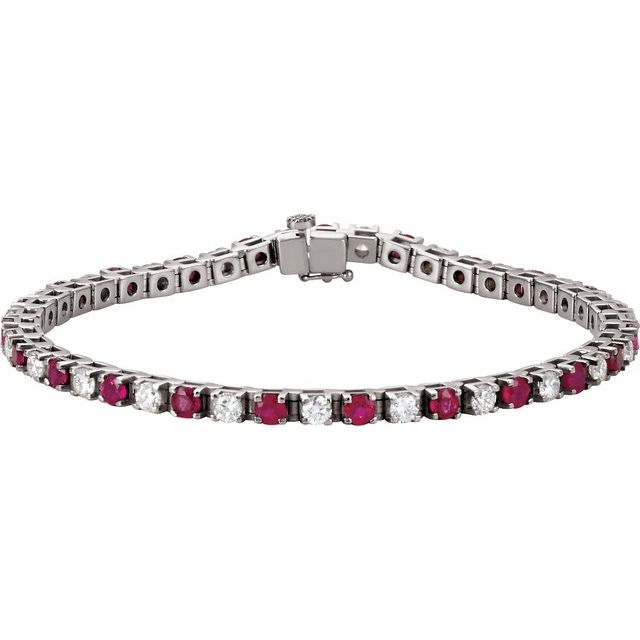14K White Lab-Grown Ruby & 2 3/8 CTW Lab-Grown Diamond Line 7" Bracelet