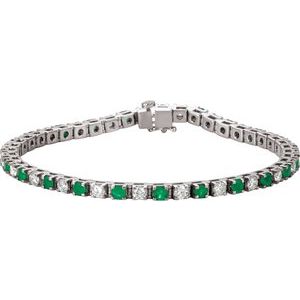 14K White Lab-Grown Emerald & 2 3/8 CTW Lab-Grown Diamond Line 7" Bracelet