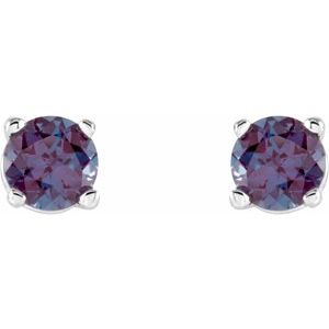 14K White 4 mm Lab-Grown Alexandrite Stud Earrings