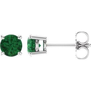 14K White 5 mm Lab-Grown Emerald Stud Earrings