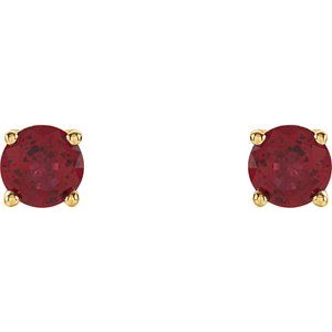 14K Yellow 4 mm Lab-Grown Ruby Stud Earrings