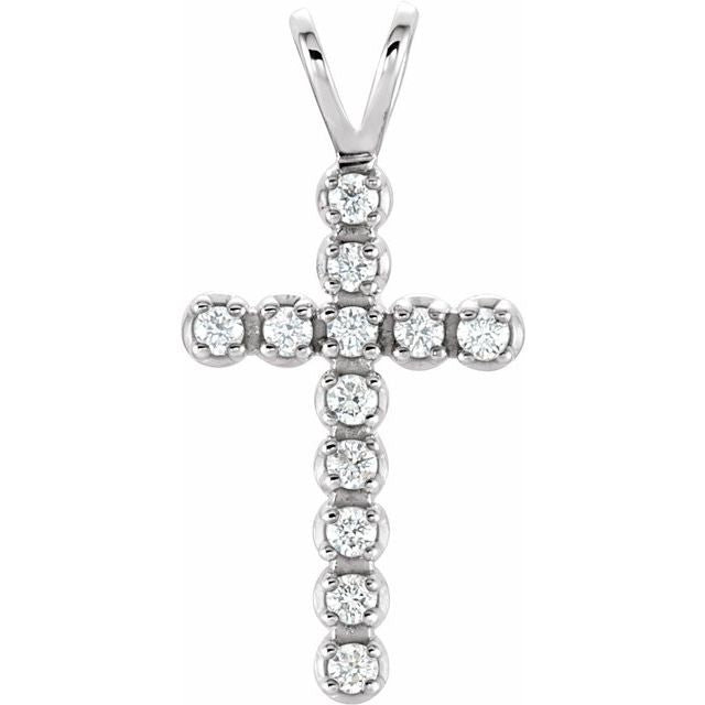14K White 1/8 CTW  Lab-Grown Diamond Cross Pendant
