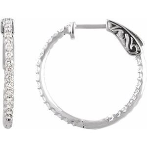 14K White 3/4 CTW Lab-Grown Diamond Inside-Outside 23 mm Hinged Hoop Earrings