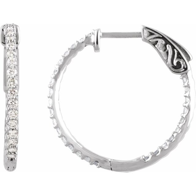 14K White 3/4 CTW Lab-Grown Diamond Inside-Outside 23 mm Hinged Hoop Earrings