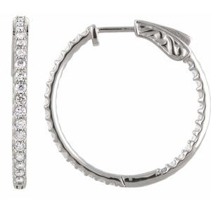 14K White 1 CTW Lab-Grown Diamond Inside-Outside 26.5 mm Hinged Hoop Earrings