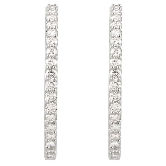 14K White 3 CTW Lab-Grown Diamond Inside-Outside 34.5 mm Hinged Hoop Earrings