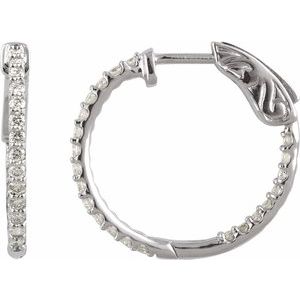 14K White 1/2 CTW Lab-Grown Diamond Inside-Outside 19 mm Hinged Hoop Earrings