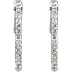 14K White 1/2 CTW Lab-Grown Diamond Inside-Outside 19 mm Hinged Hoop Earrings