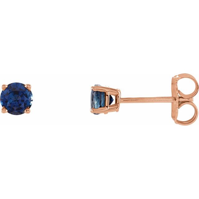 14K Rose 4 mm Lab-Grown Blue Sapphire Stud Earrings