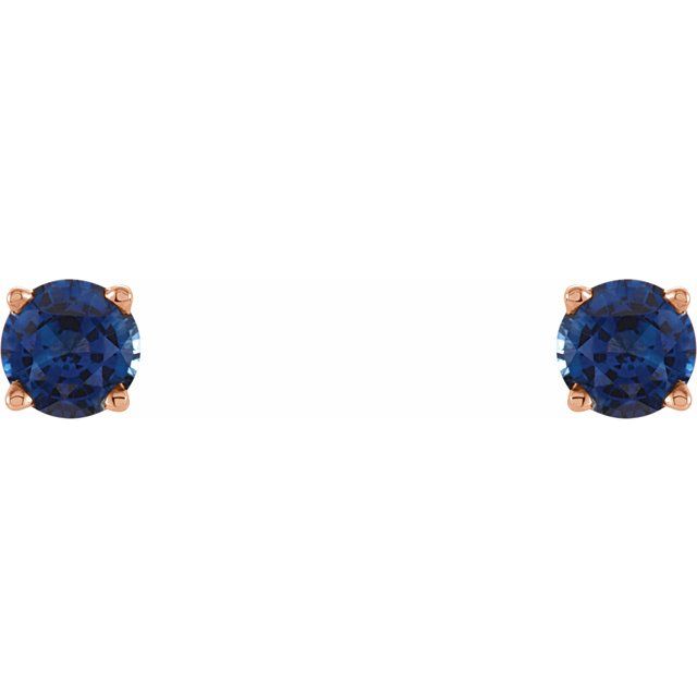 14K Rose 4 mm Lab-Grown Blue Sapphire Stud Earrings