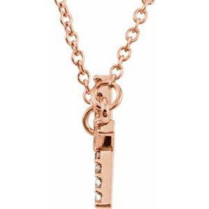 14K Rose 1/10 CTW Lab-Grown Diamond Sideways Cross 16-18" Necklace
