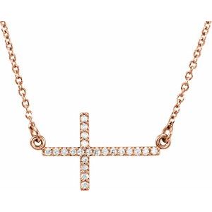 14K Rose 1/10 CTW Lab-Grown Diamond Sideways Cross 16-18" Necklace