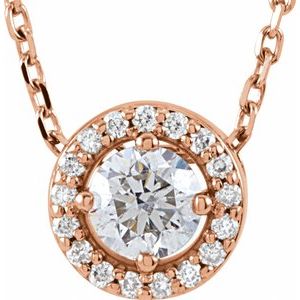 14K Rose 1/4 CTW Lab-Grown Diamond Halo-Style 16" Necklace