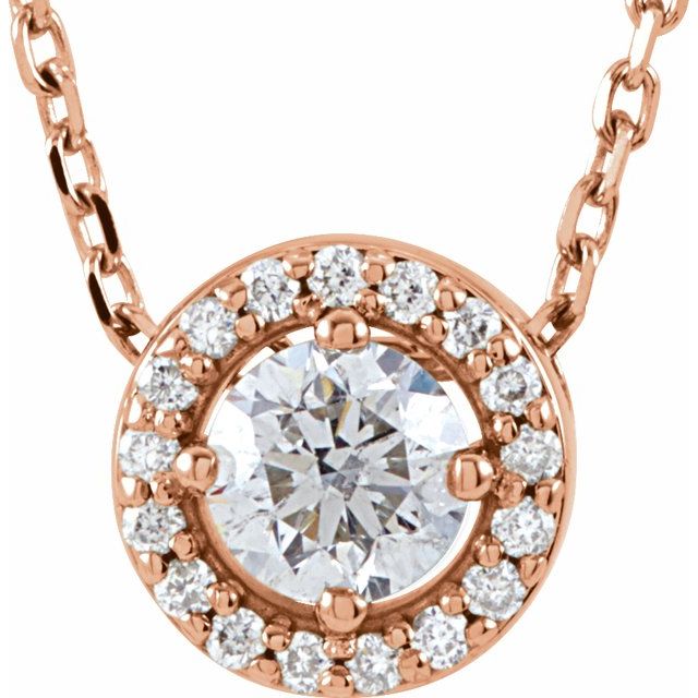 14K Rose 1/4 CTW Lab-Grown Diamond Halo-Style 16" Necklace