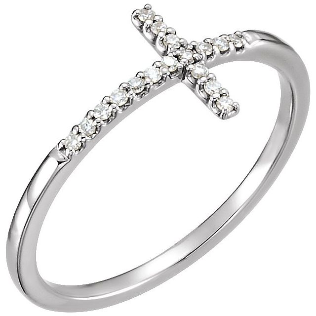 14K White .08 CTW Lab-Grown Diamond Sideways Cross Ring