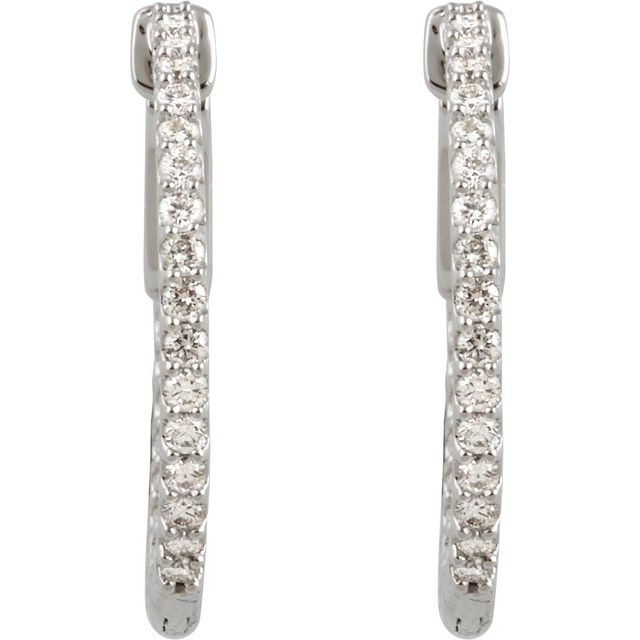 14K White 3/4 CTW Lab-Grown Diamond Inside-Outside 23 mm Hinged Hoop Earrings