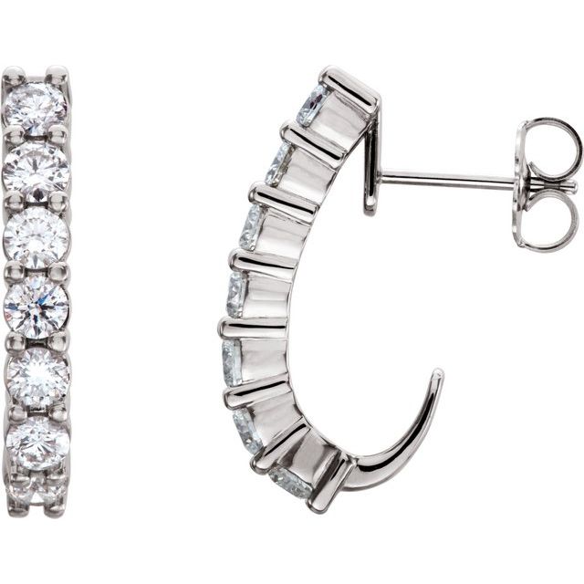 14K White 1 1/4 CTW Lab-Grown Diamond J-Hoop Earrings