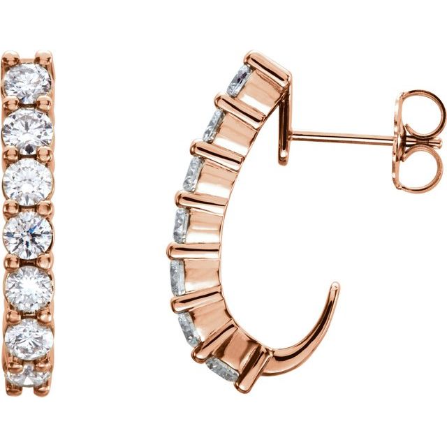 14K Rose 3/4 CTW Lab-Grown Diamond J-Hoop Earrings