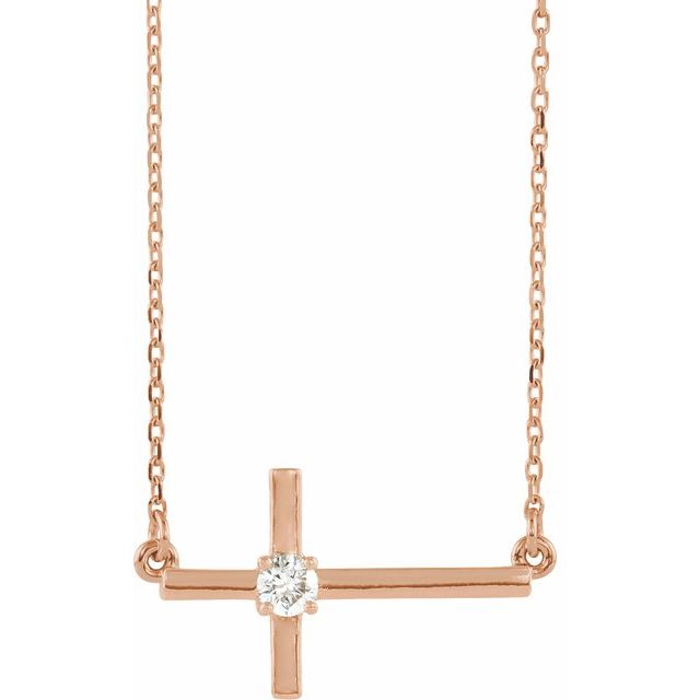 14K Rose 1/10 CTW Lab-Grown Diamond Sideways Cross 16-18" Necklace