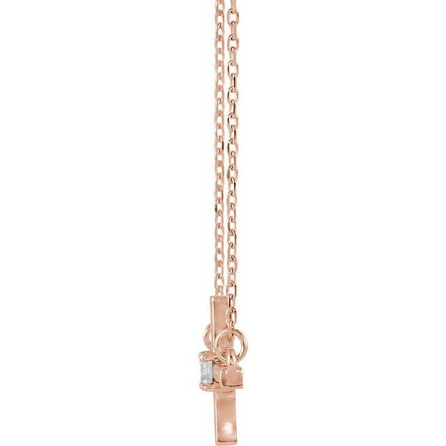14K Rose 1/10 CTW Lab-Grown Diamond Sideways Cross 16-18" Necklace