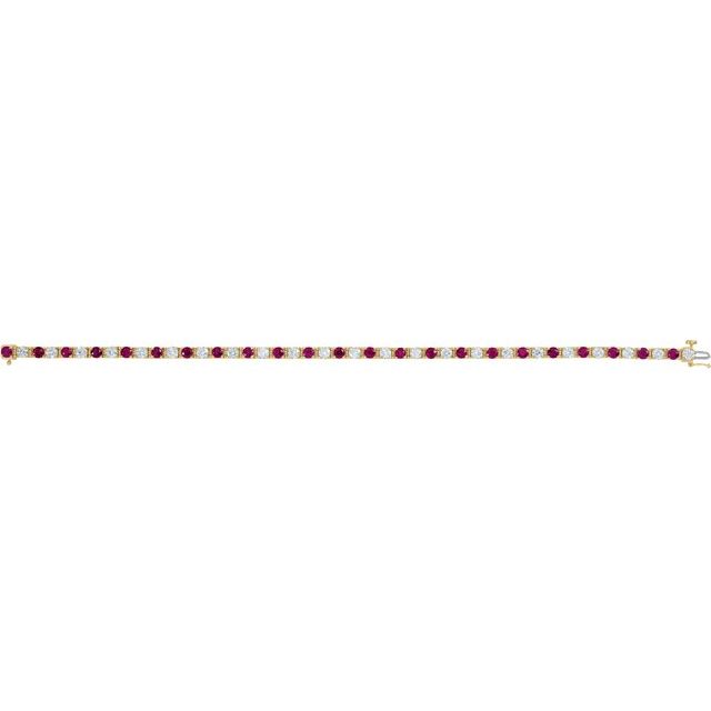 14K Yellow Lab-Grown Ruby & 2 3/8 CTW Lab-Grown Diamond Line 7" Bracelet