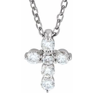 14K White 1/6 CTW Lab-Grown Diamond Cross 16-18" Necklace