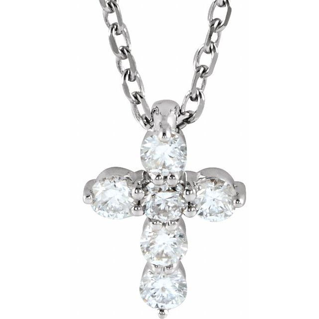 14K White 1/6 CTW Lab-Grown Diamond Cross 16-18" Necklace