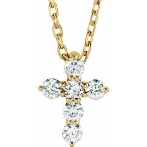 14K Yellow 1/6 CTW Lab-Grown Diamond Cross 16-18" Necklace