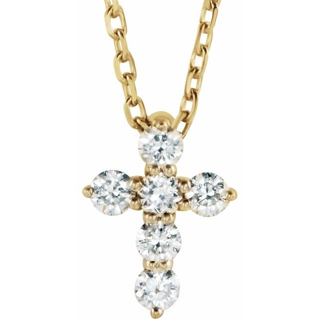 14K Yellow 1/6 CTW Lab-Grown Diamond Cross 16-18" Necklace