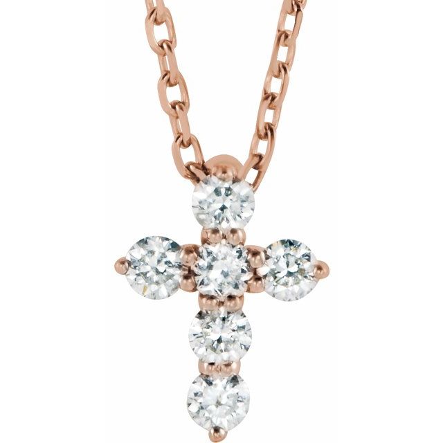 14K Rose 1/6 CTW Lab-Grown Diamond Cross 16-18" Necklace