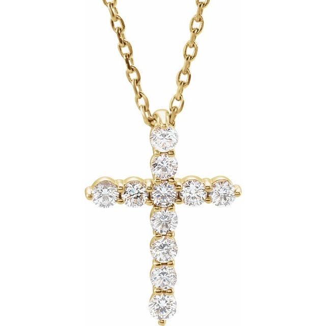 14K Yellow 1/4 CTW Lab-Grown Diamond Cross 16-18" Necklace