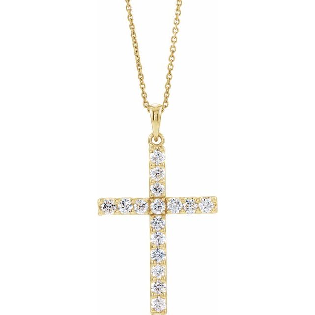 14K Yellow 5/8 CTW Lab-Grown Diamond Cross 18" Necklace