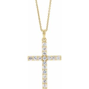 14K Yellow 1/10 CTW Lab-Grown Diamond Cross 18" Necklace